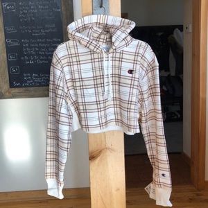 Plaid Champion Cropped Hoodie Medium